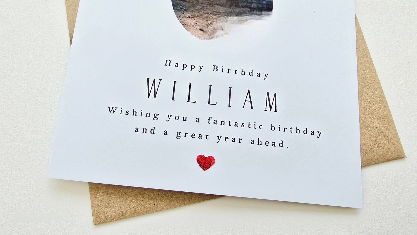 Personalised Handmade Photo Birthday Card with Metallic Leaf Heart