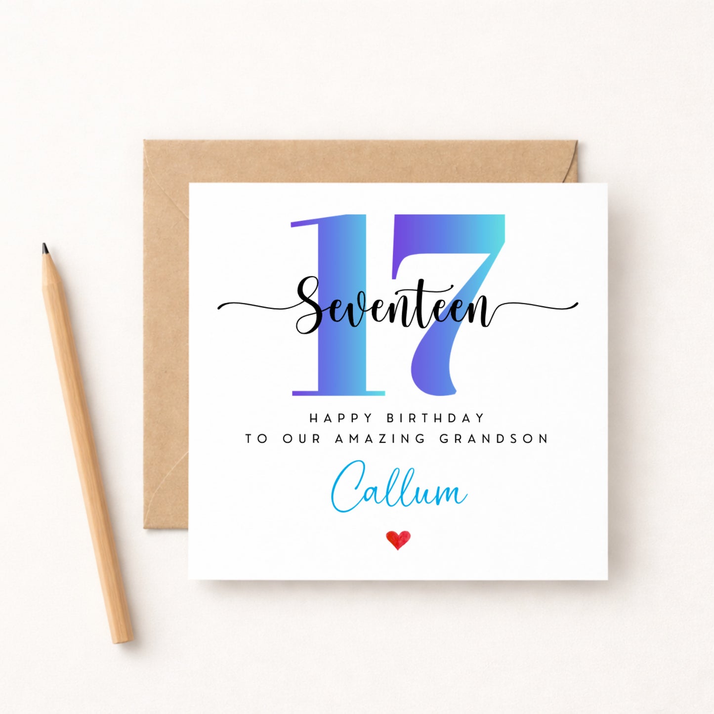 17th Birthday Card for Grandson – Personalised with Name