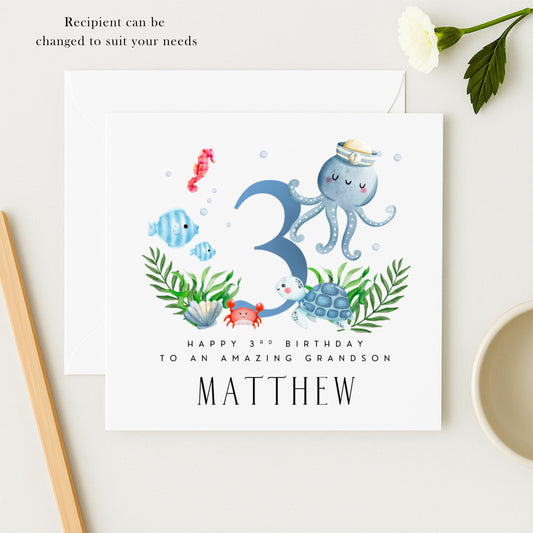 Personalised 3rd Birthday Card | Ocean Sea Animals