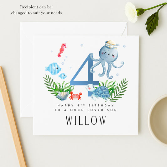 Personalised 4th Birthday Card | Ocean Sea Animals