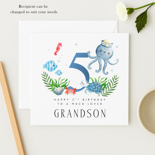 Personalised 5th Birthday Card | Ocean Sea Animals