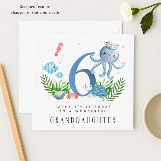 Personalised 6th Birthday Card | Ocean Sea Animals