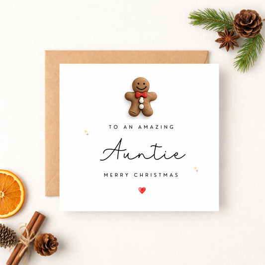 Auntie Christmas Card | Gingerbread Man Christmas Card for Auntie