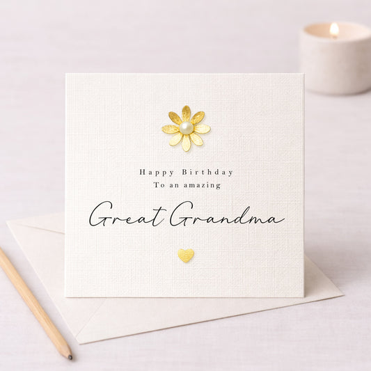Happy Birthday Great Grandma Card | Metallic Daisy & Pearl | WW1897