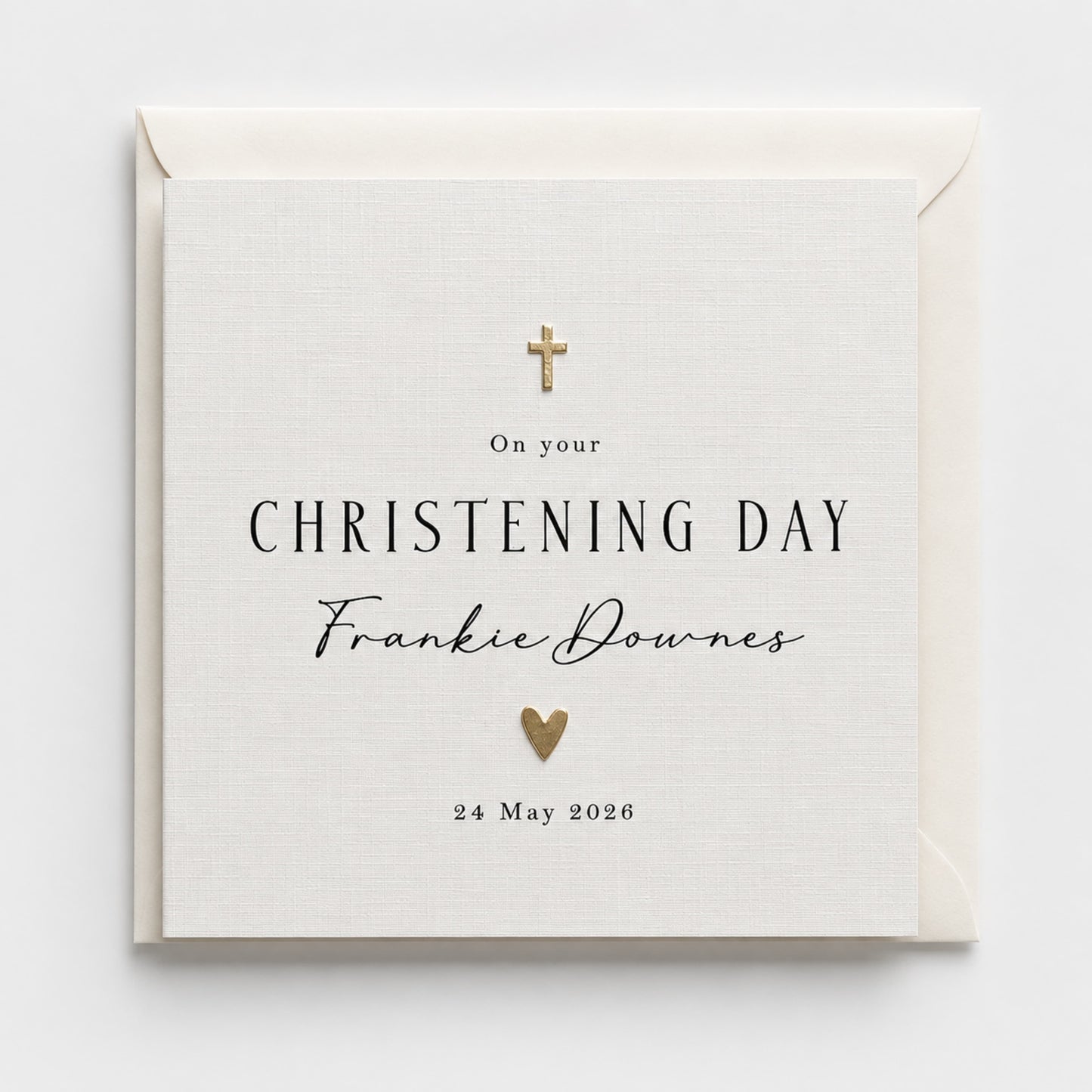 Personalised Christening Day Card with Metallic Cross & Heart | Whisk & Whirl Designs