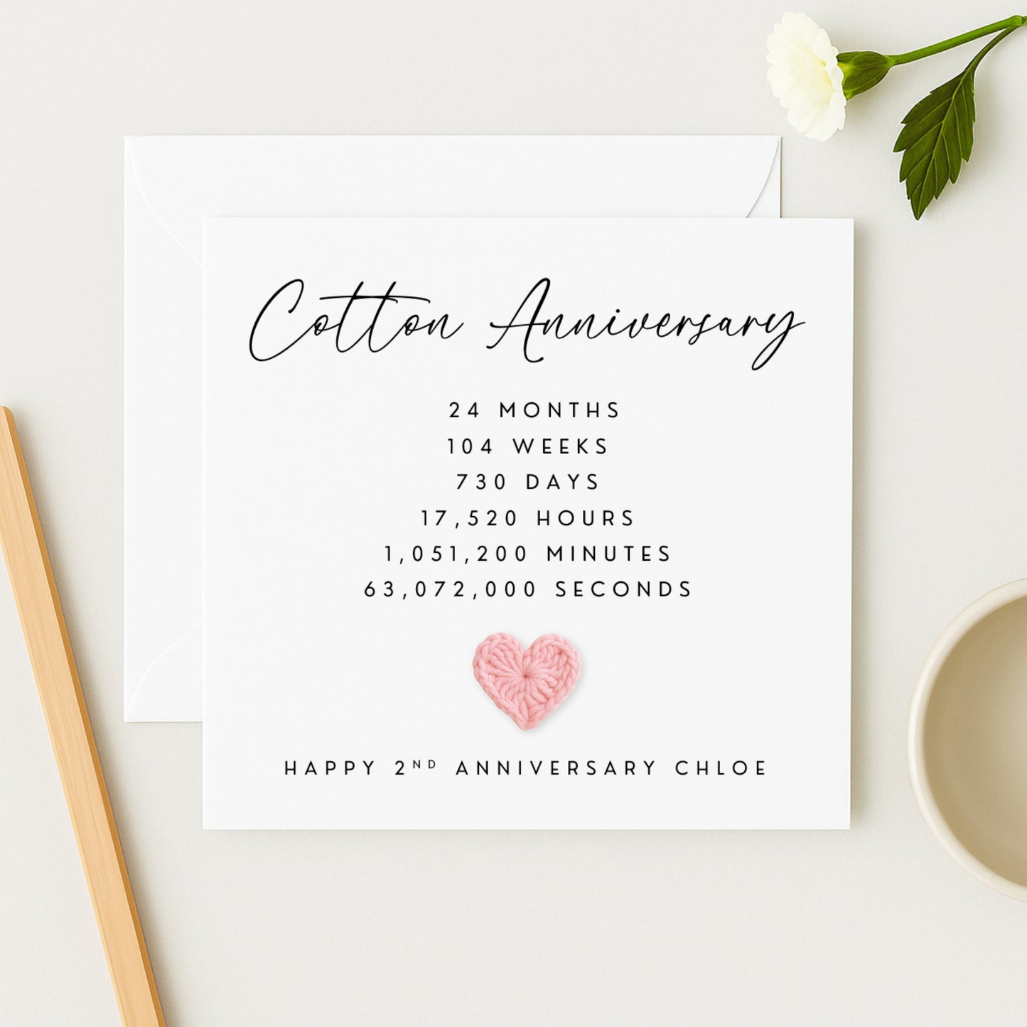 Cotton Anniversary Card with Handmade Crochet Heart