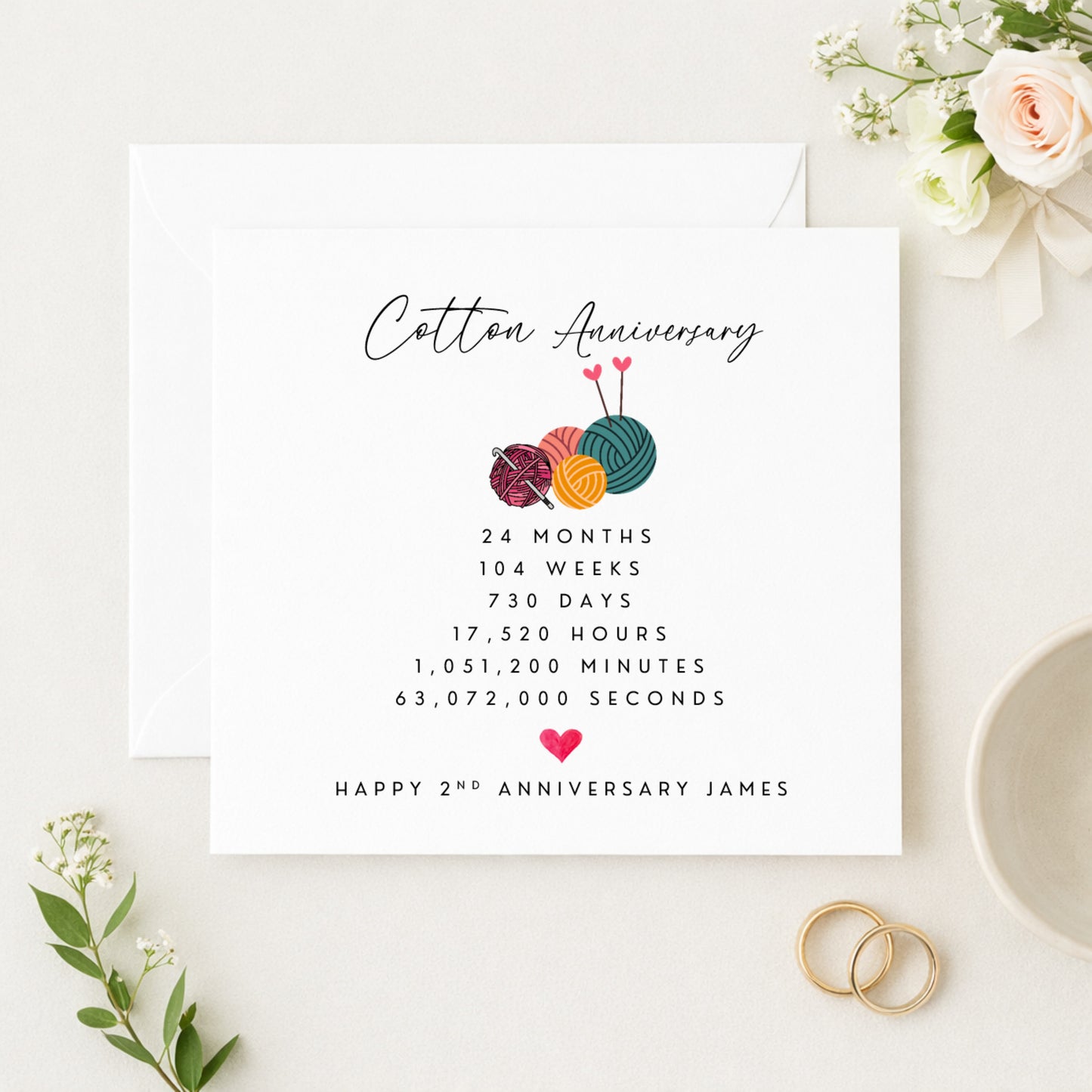 Cotton Anniversary Card — Personalised 2nd Anniversary