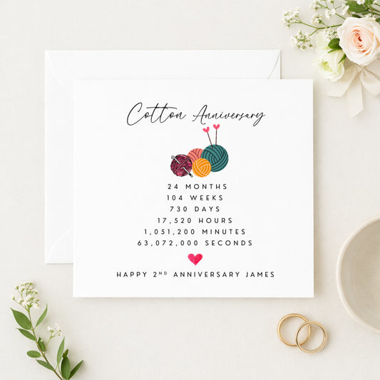 Cotton Anniversary Card — Personalised 2nd Anniversary