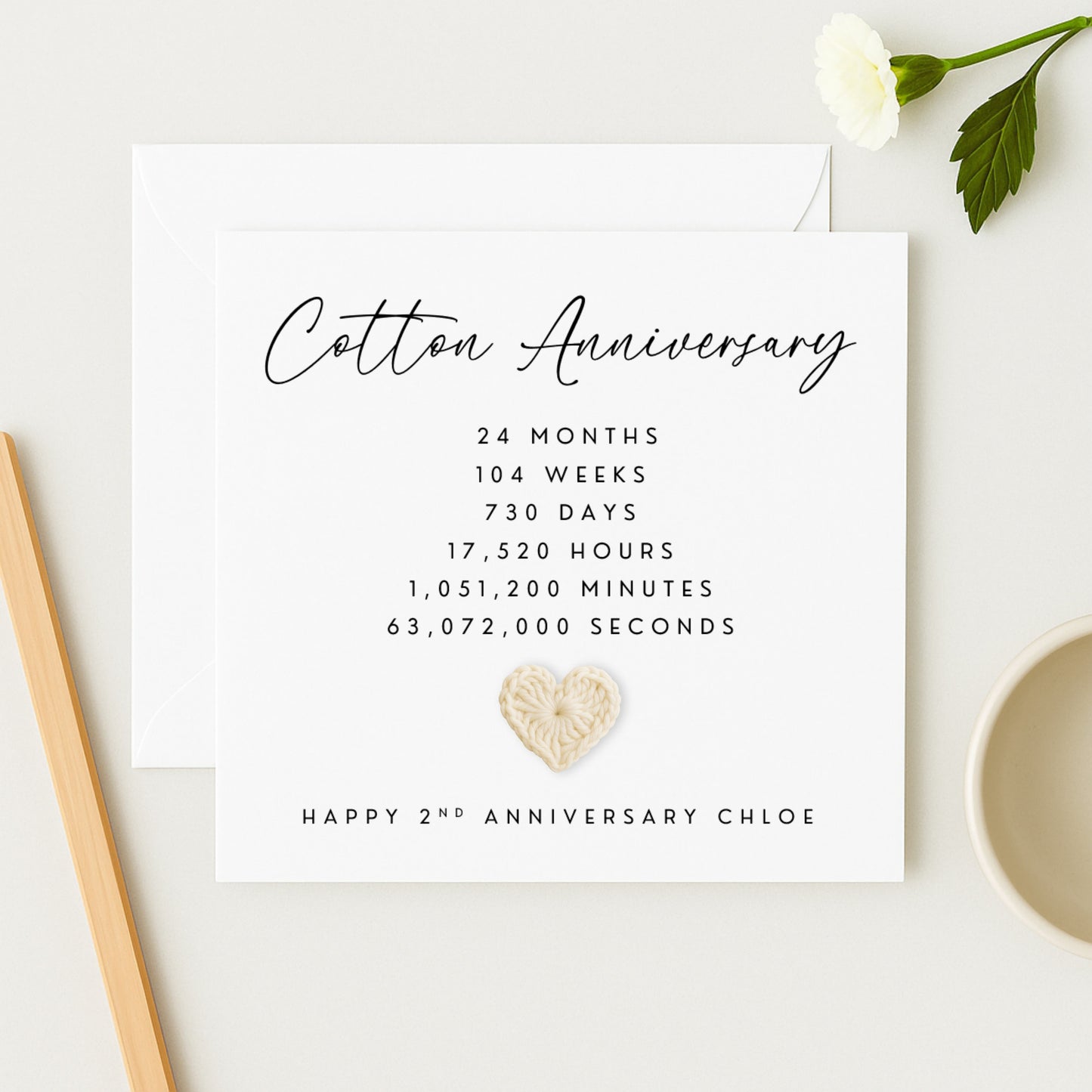 Cotton Anniversary Card with Handmade Crochet Heart