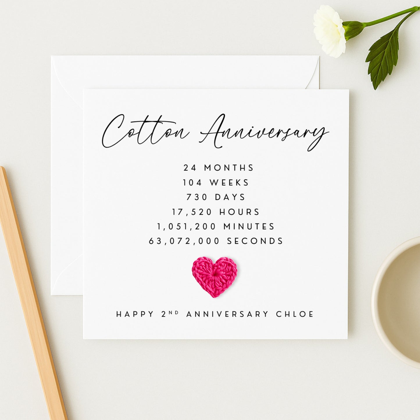Cotton Anniversary Card with Handmade Crochet Heart