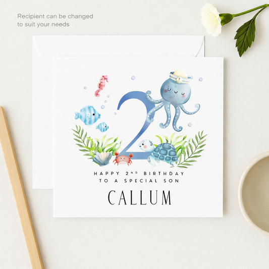 Personalised 2nd Birthday Card | Ocean Sea Animals