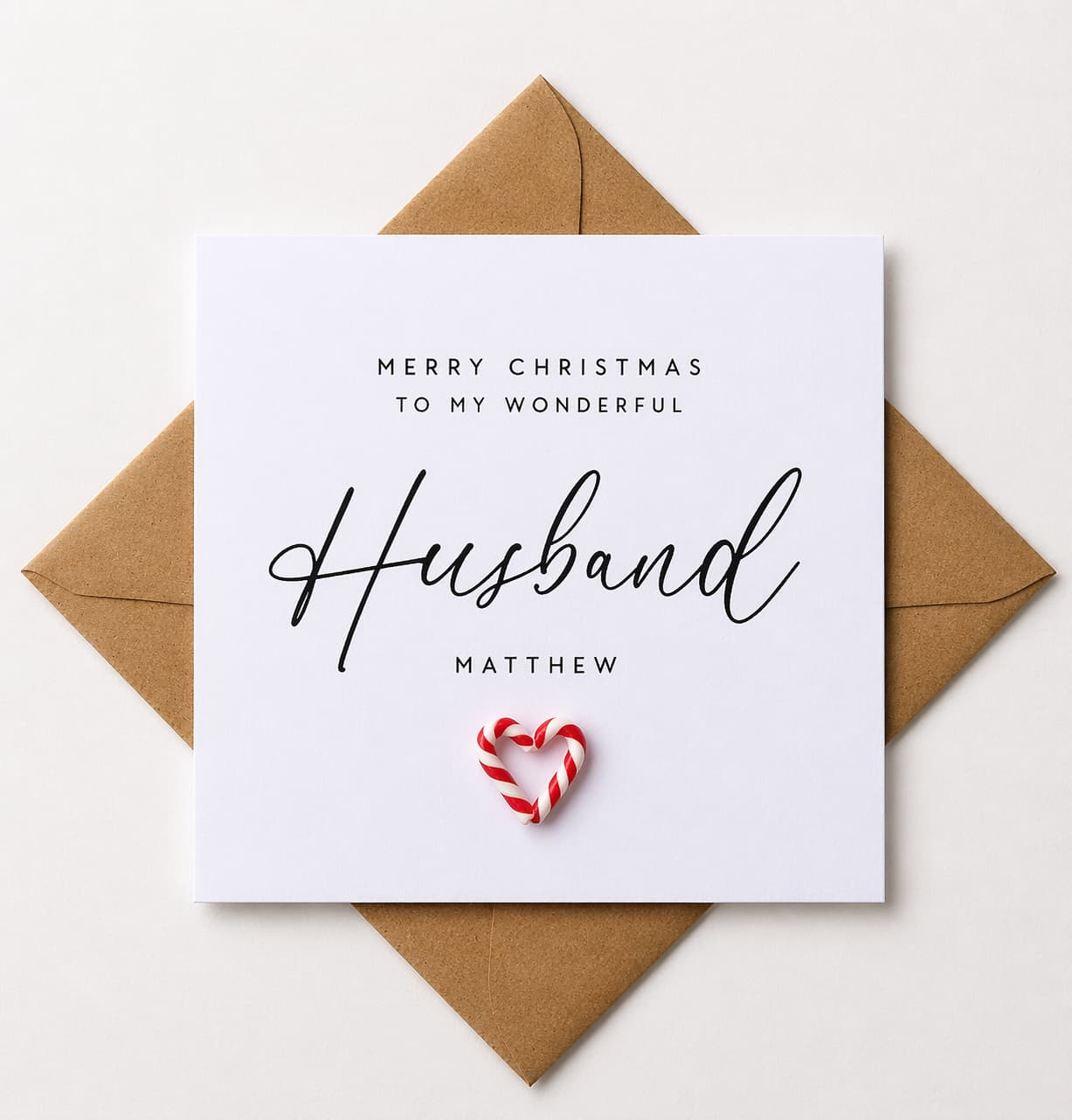 Husband Christmas Card | Handmade Card with Candy Cane Heart