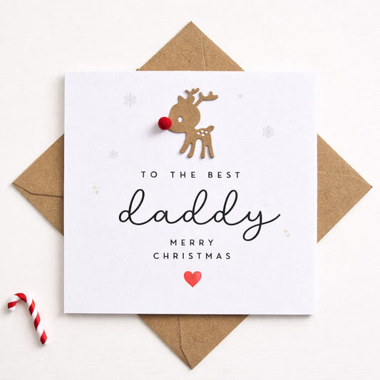 Handmade Daddy Christmas Card with Reindeer & Pom Pom Nose