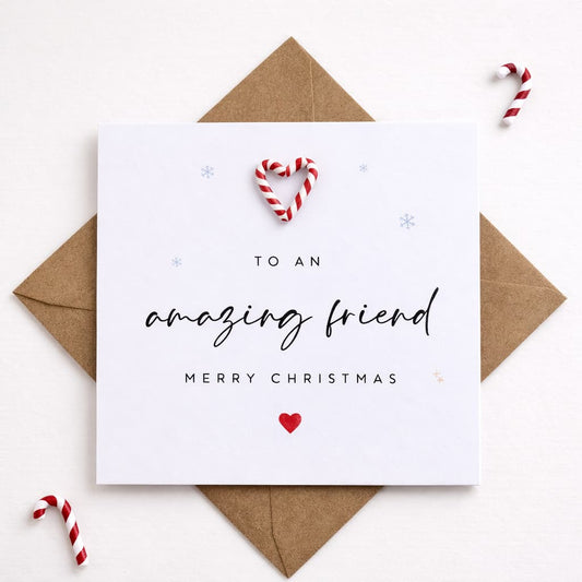 Handmade Amazing Friend Christmas Card with Candy Cane Heart