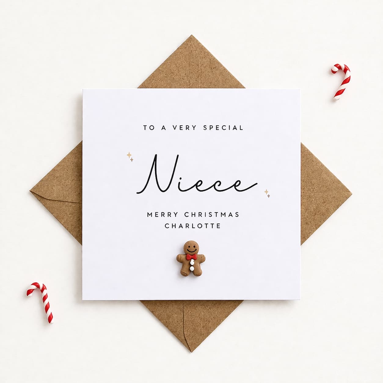 Handmade Niece Christmas Card with Gingerbread Man