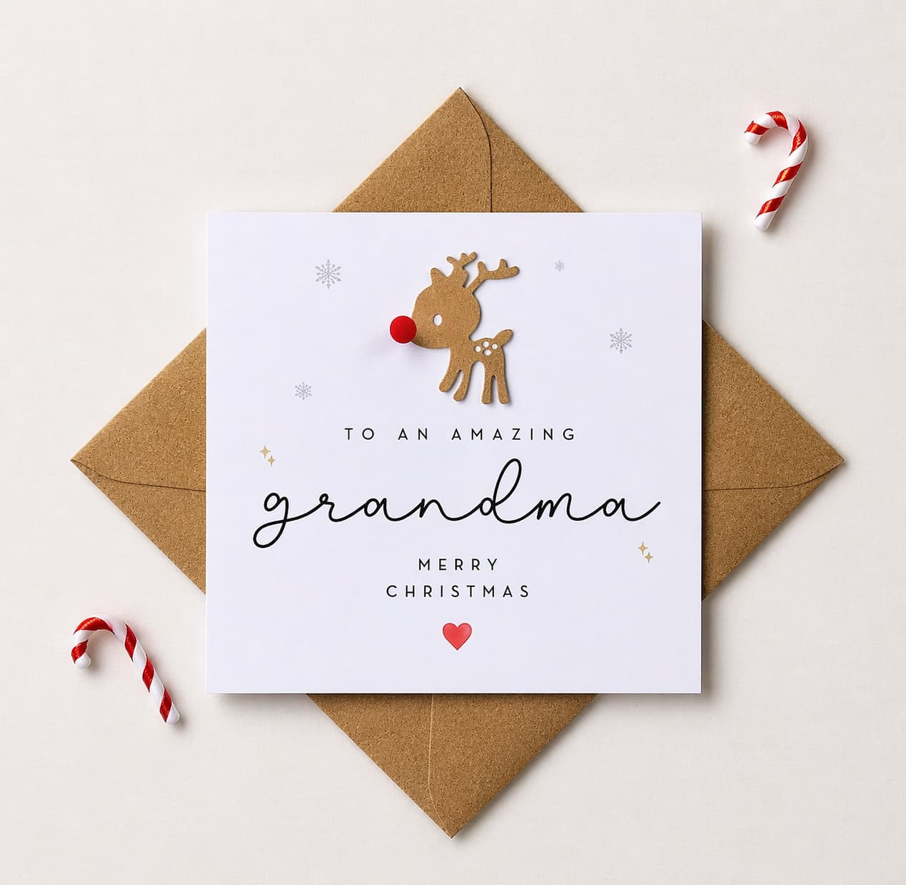 Handmade Grandma Christmas Card with Reindeer & Pom Pom Nose