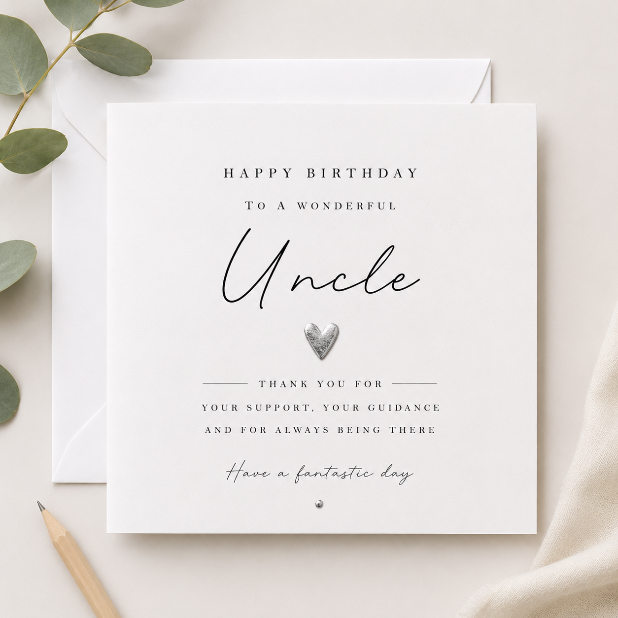 Birthday Card for a Wonderful Uncle — Hand-Applied Metallic Leaf Heart