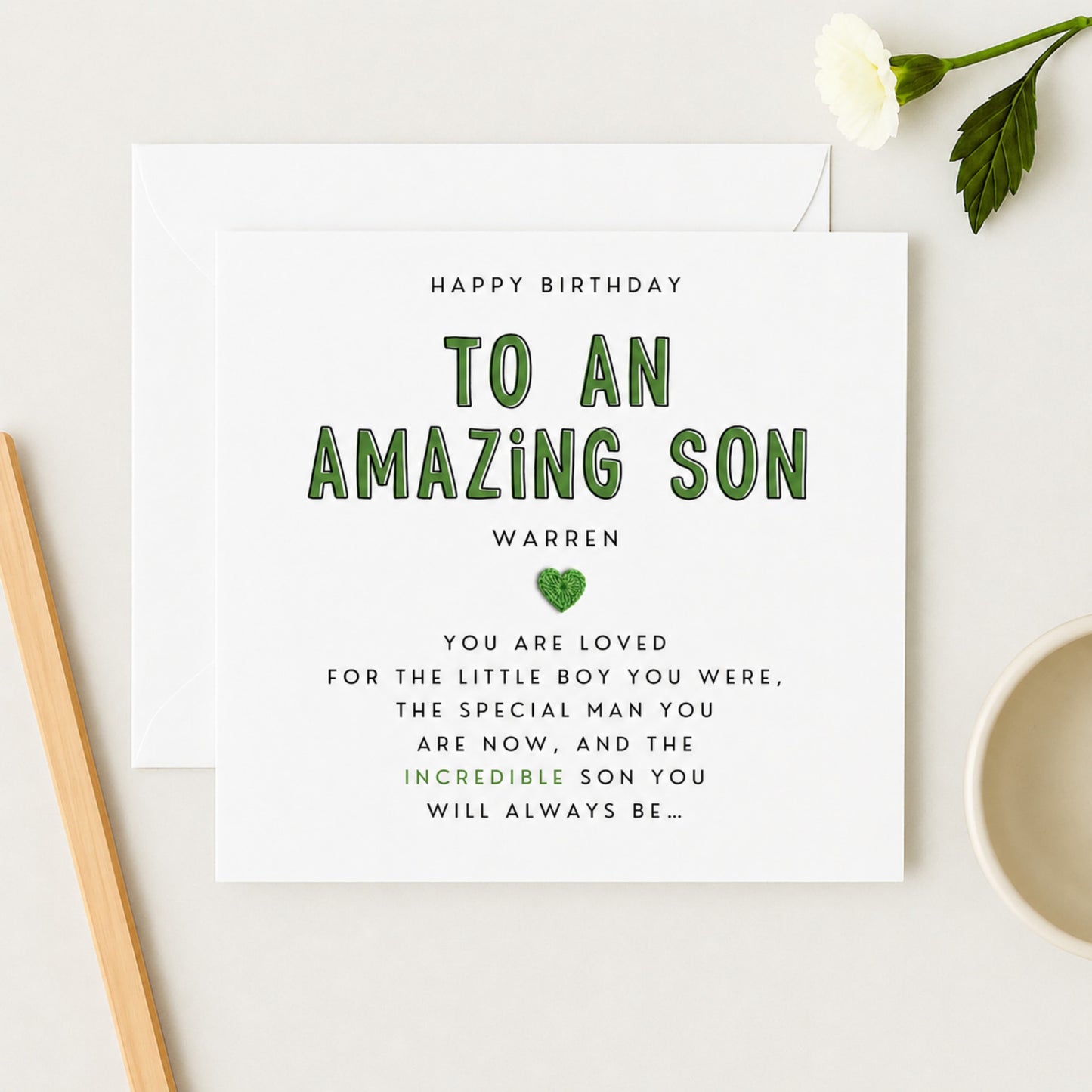 Happy Birthday Amazing Son Card — Personalised Crochet Heart