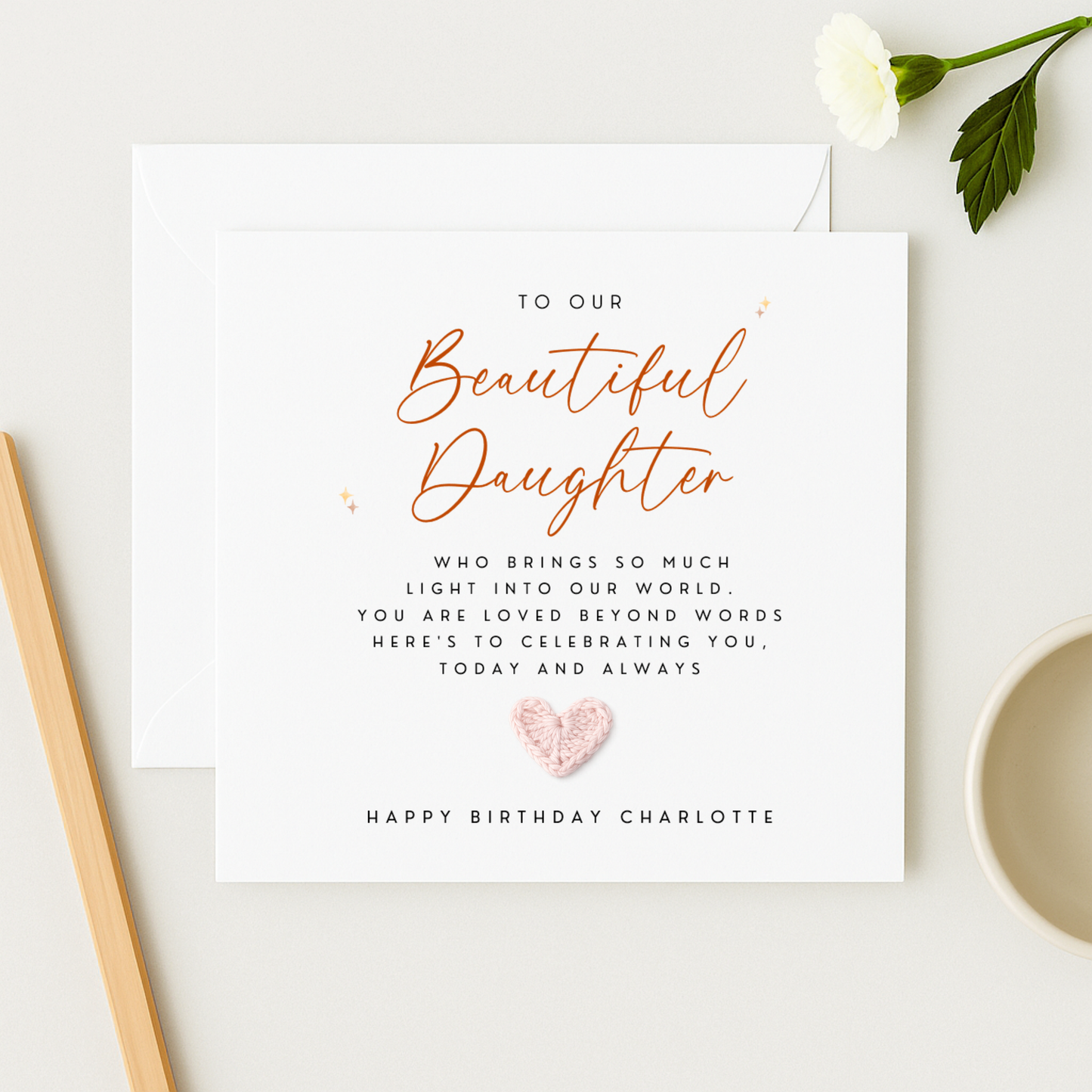Personalised Daughter Birthday Card – Crochet Heart Design