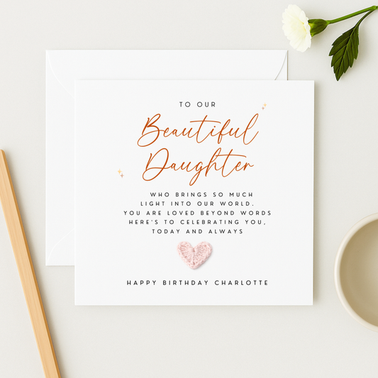 Personalised Daughter Birthday Card – Crochet Heart Design