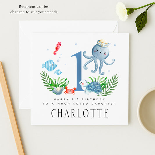 Personalised 1st Birthday Card | Ocean Sea Animals