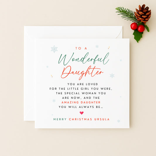 To a Wonderful Daughter Christmas Card — Personalised with Name