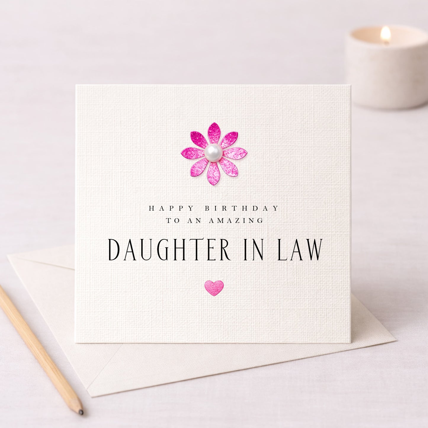Happy Birthday Daughter in Law Card | Metallic Flower & Pearl | Luxury Ivory Card