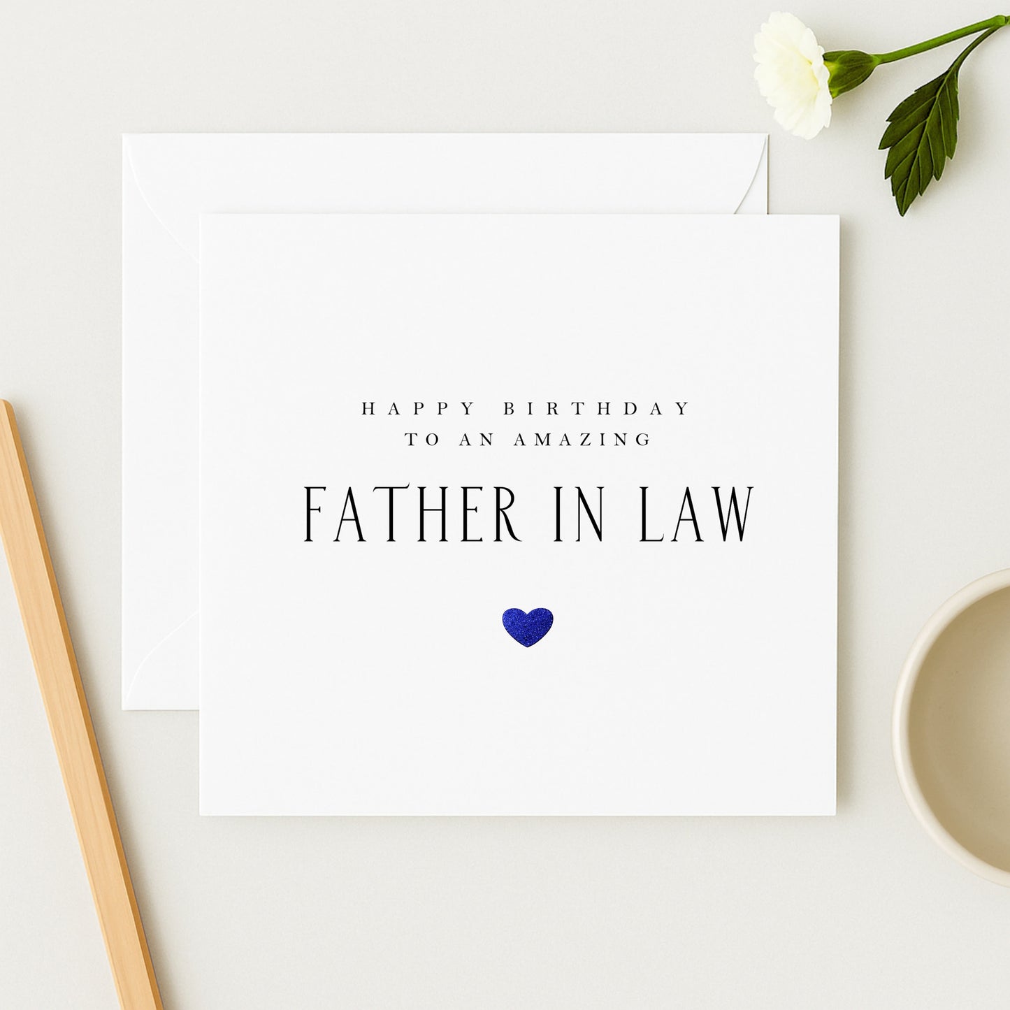 Father in Law Birthday Card | Metallic Heart | Luxury White Card