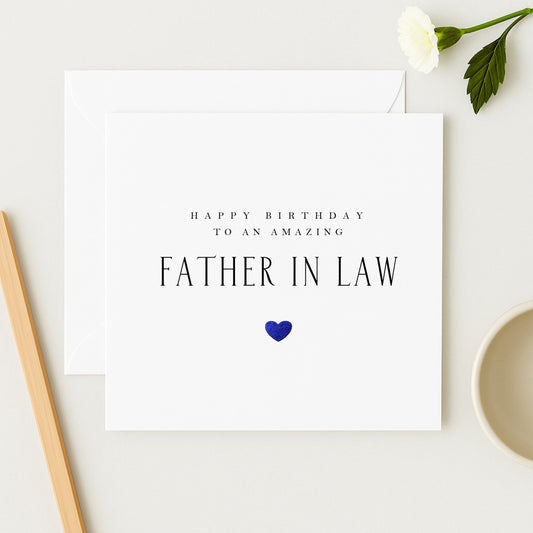 Father in Law Birthday Card | Metallic Heart | Luxury White Card