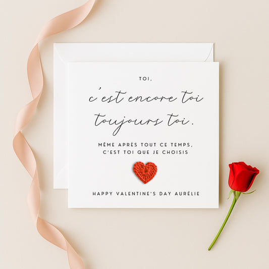 French Valentine's Day Card — Toi, C'est Encore Toi, Toujours Toi — Crochet Heart