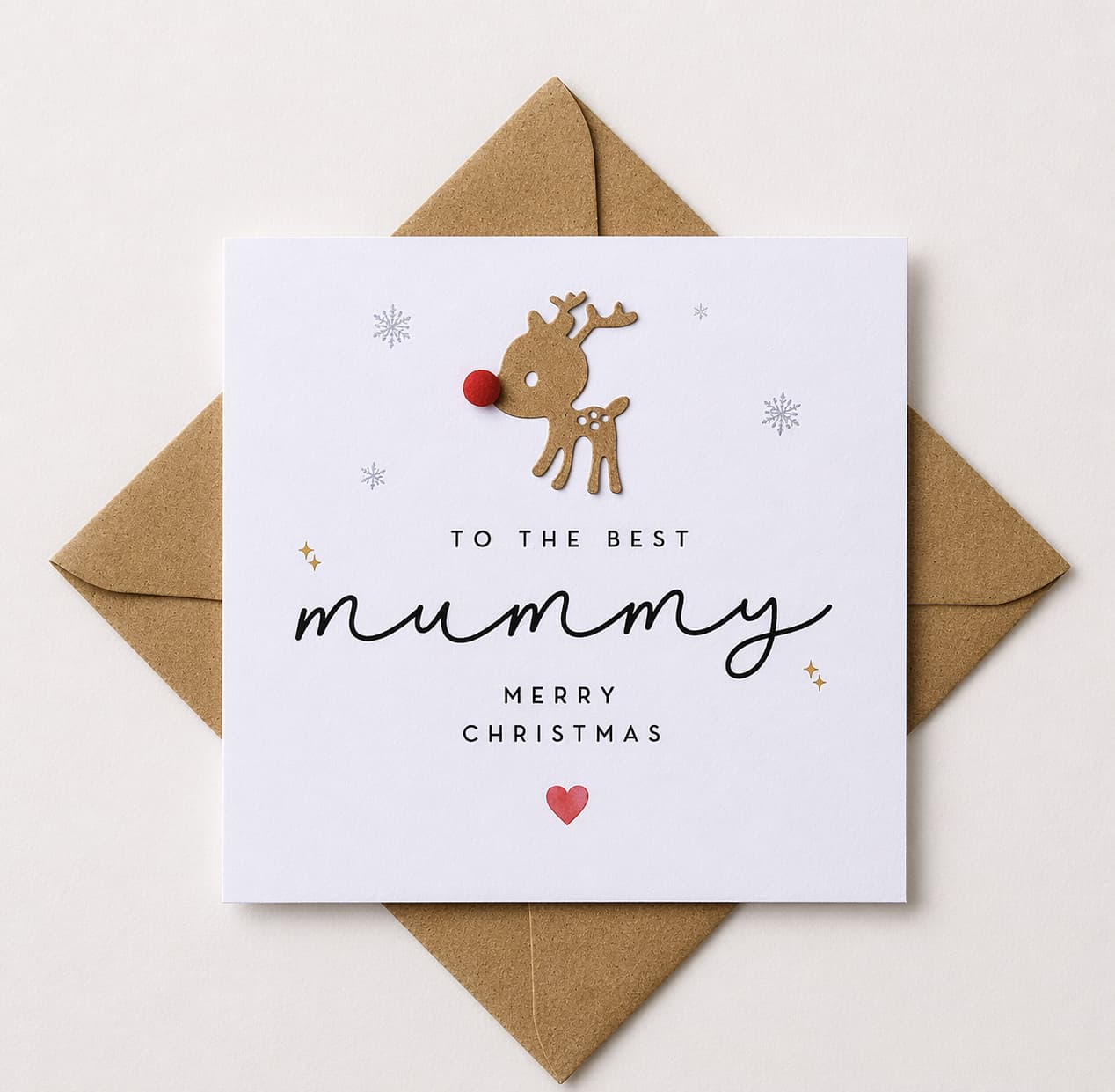 Handmade Mummy Christmas Card with Reindeer & Pom Pom Nose