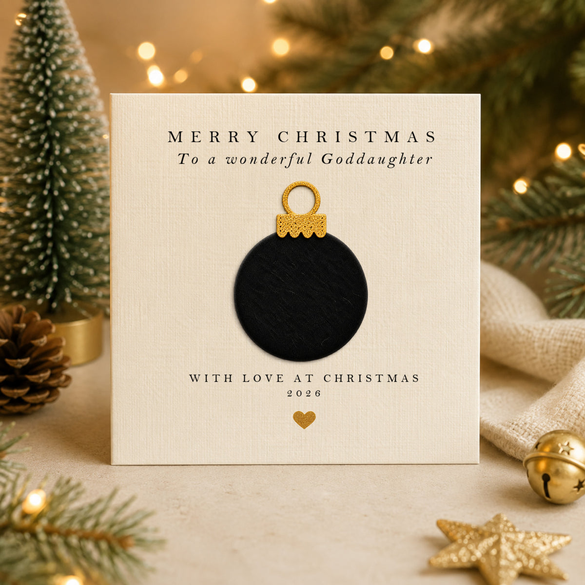 Christmas Card for Goddaughter — Handmade Velvet Bauble