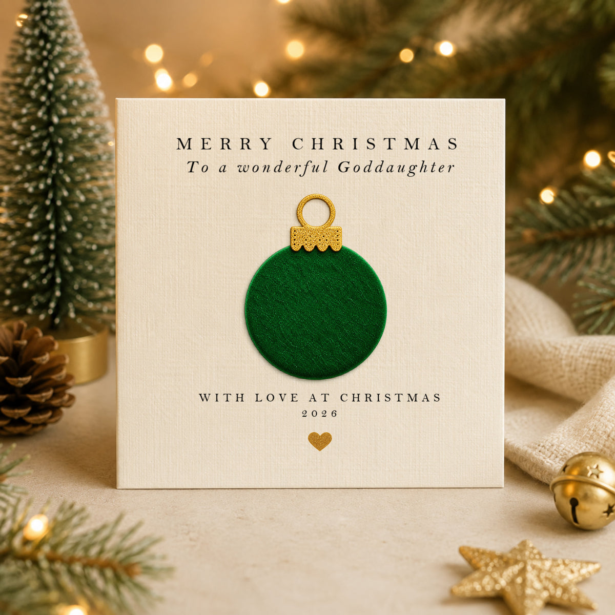Christmas Card for Goddaughter — Handmade Velvet Bauble
