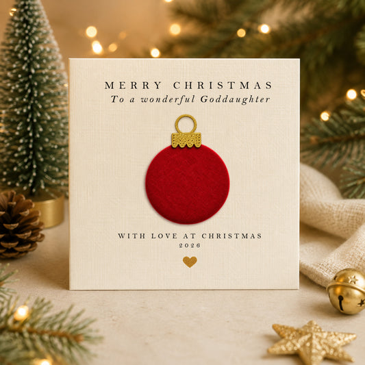 Christmas Card for Goddaughter — Handmade Velvet Bauble