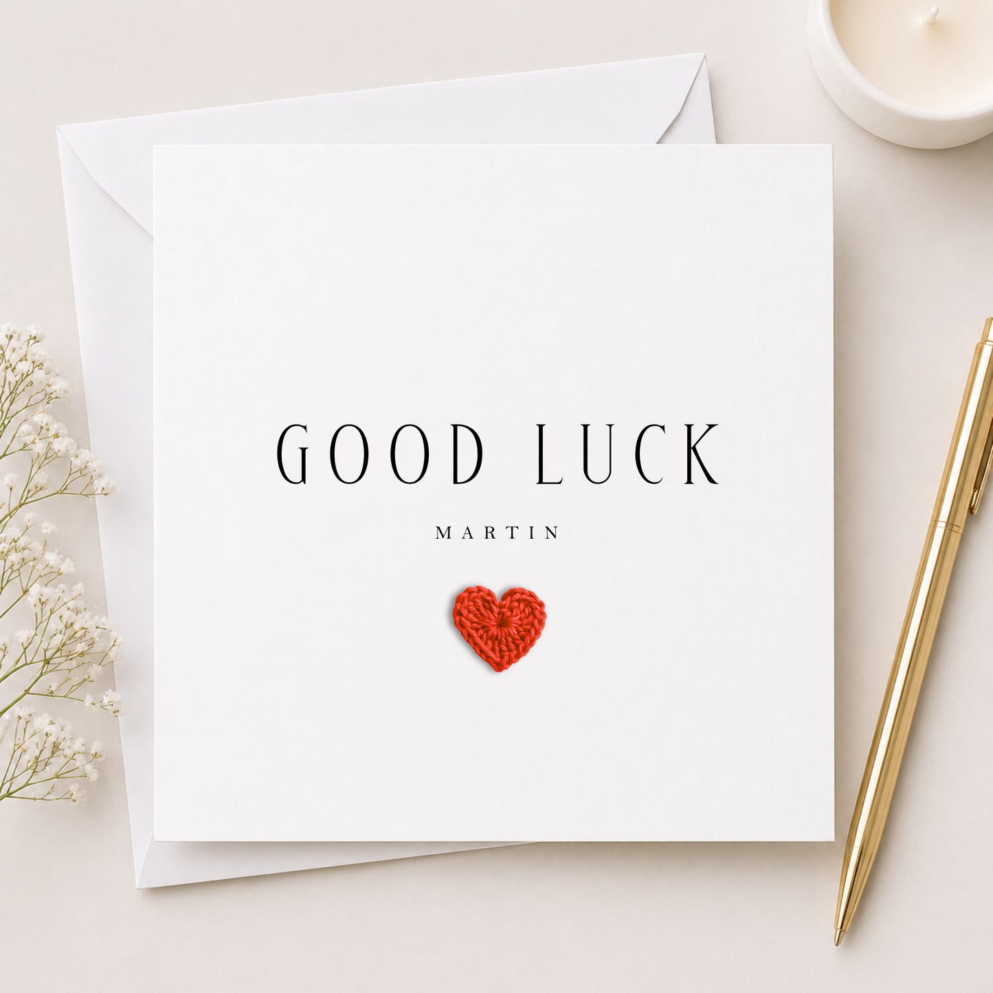 Good Luck Card — Personalised Crochet Heart