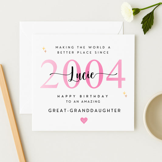 Great-Granddaughter Birthday Card | Personalised with Name & Year | WW0329xx