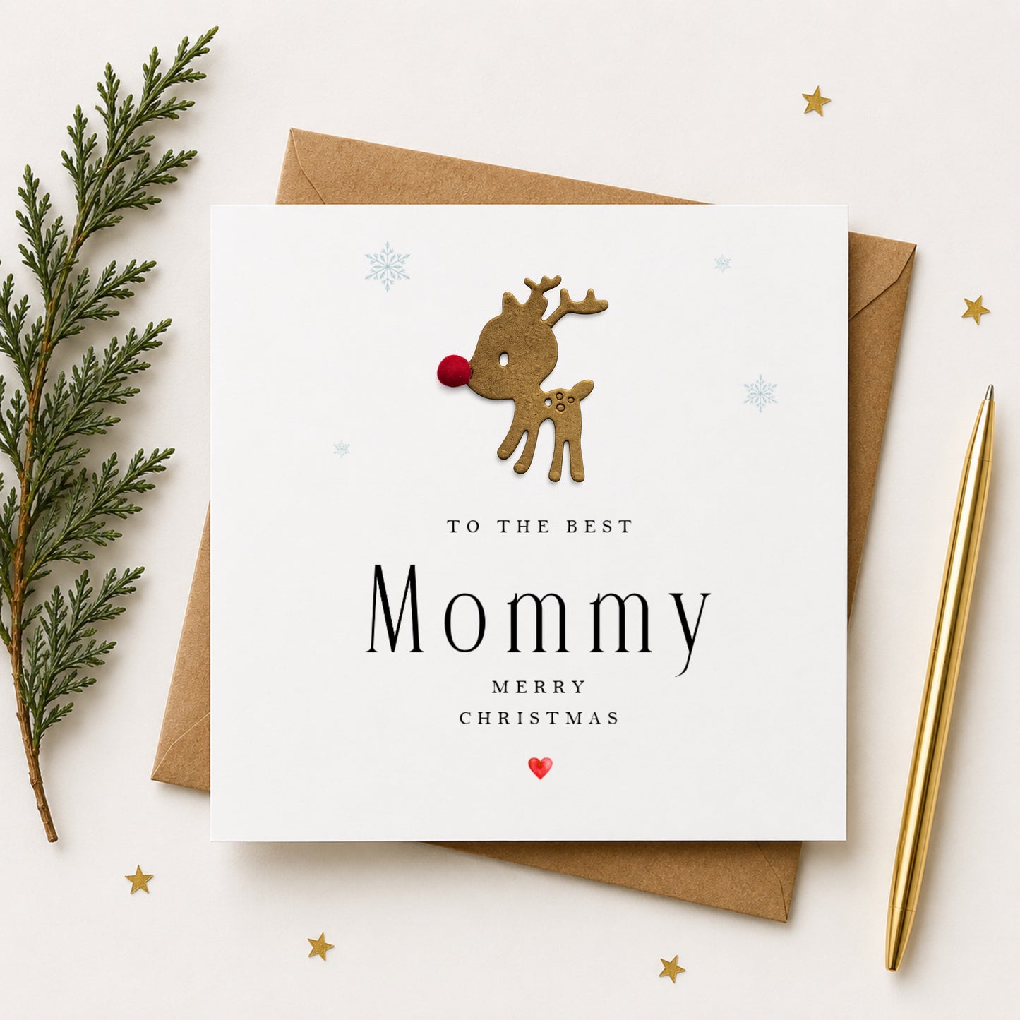 Christmas Card for Mommy — Handmade Reindeer with Red Pompom