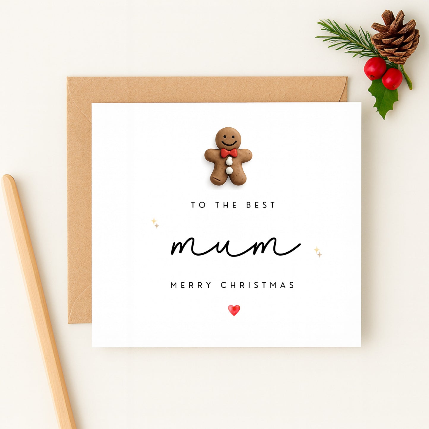 Handmade Mum Christmas Card with Gingerbread Man