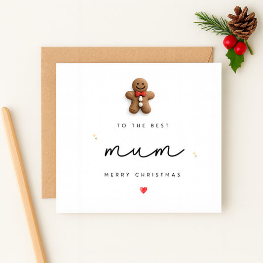 Handmade Mum Christmas Card with Gingerbread Man