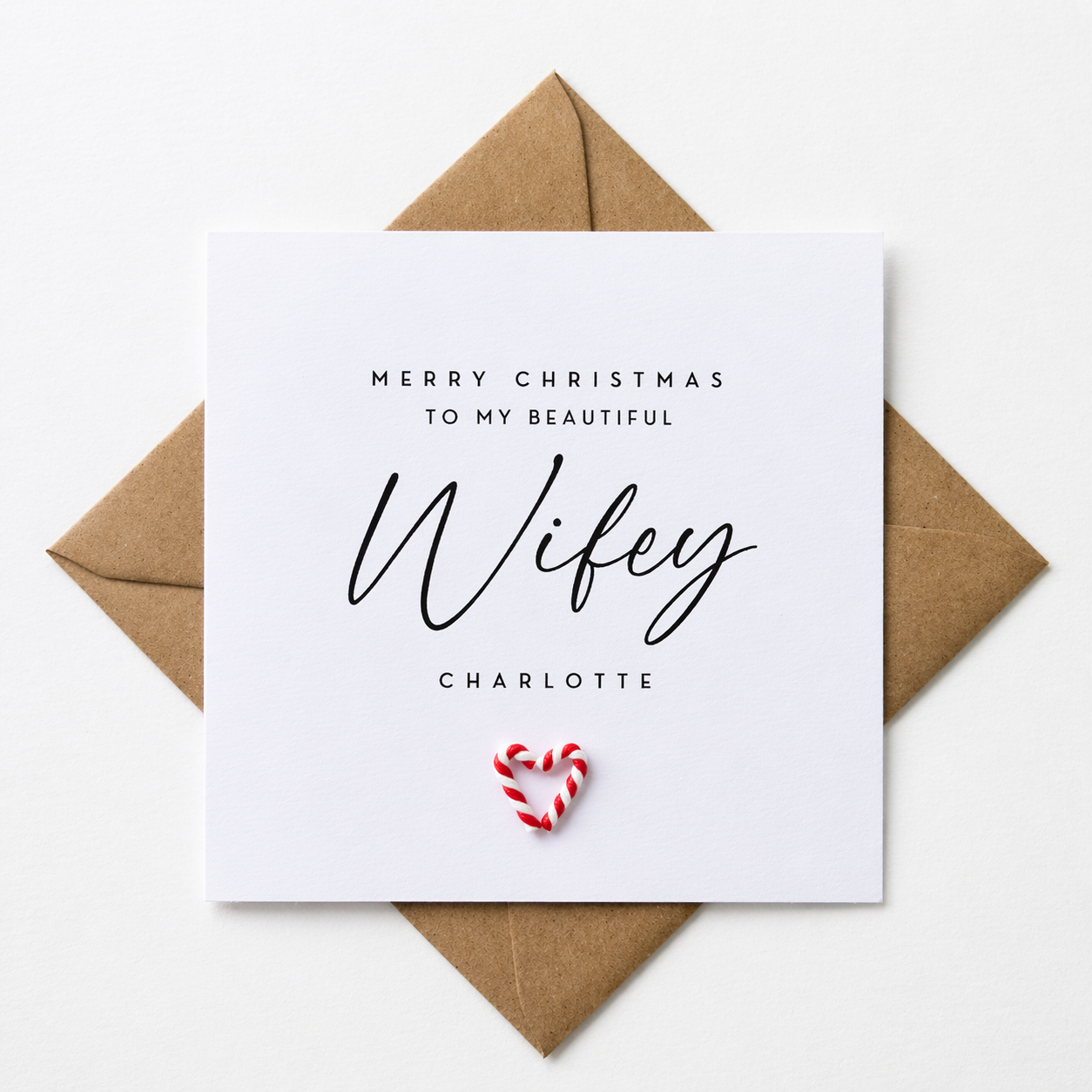 Handmade Wifey Christmas card, with candy cane