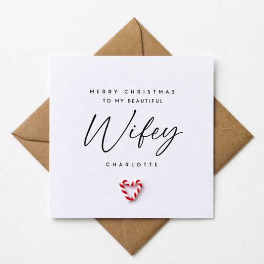 Handmade Wifey Christmas card, with candy cane