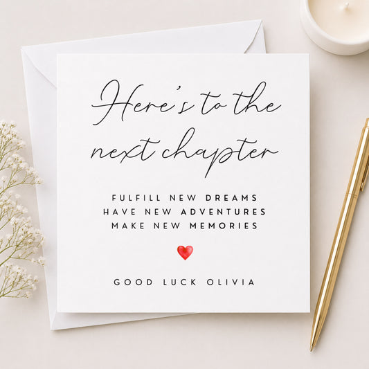 Here's to the Next Chapter Card — Personalised Good Luck