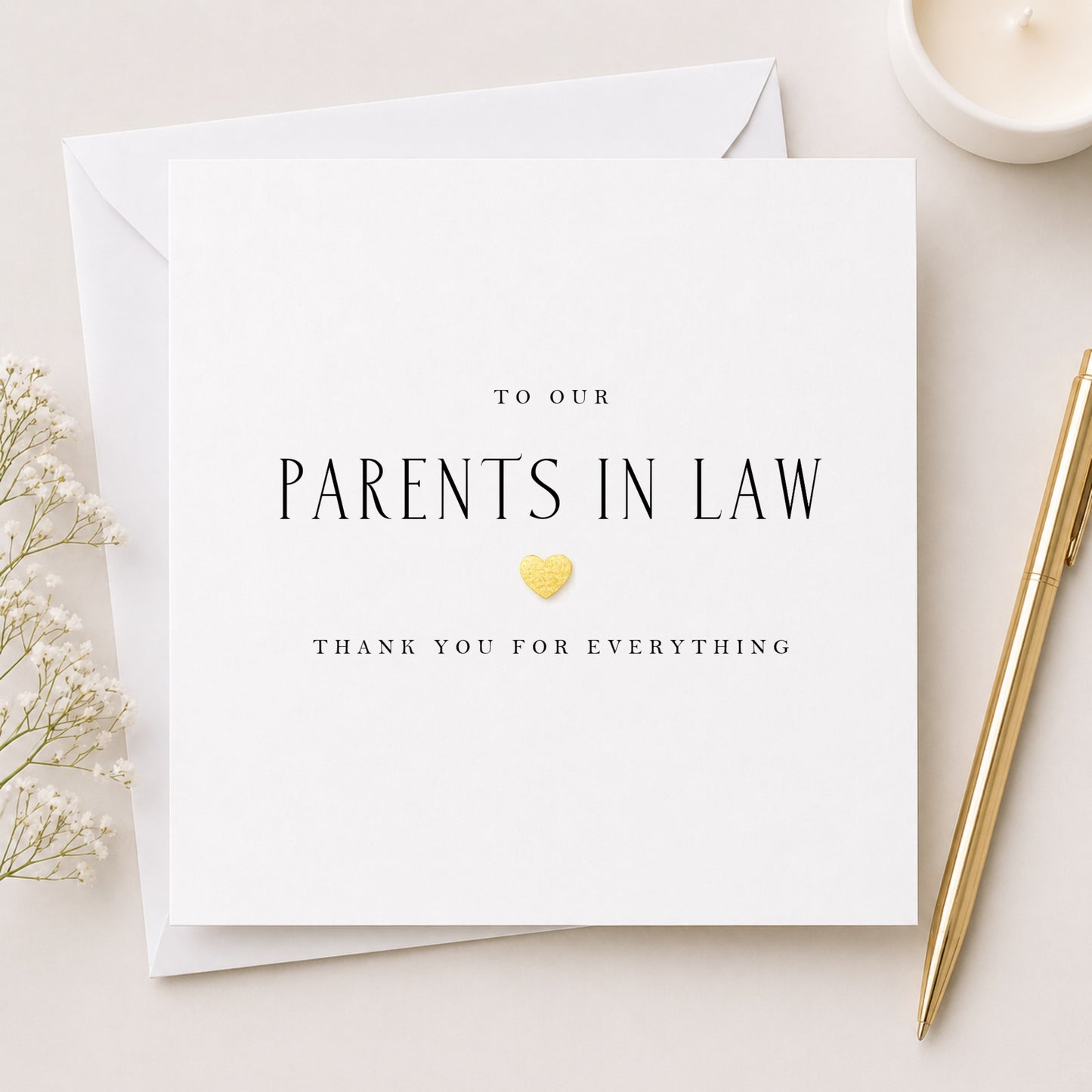 Parents in Law Card | Thank You | Wedding | Metallic Heart | White Card