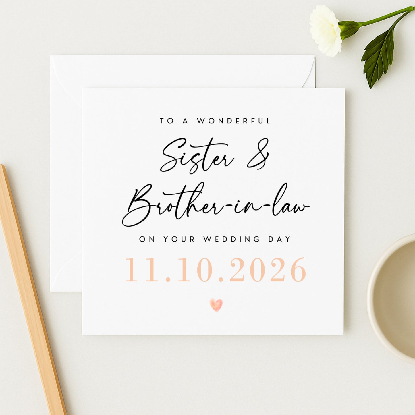 Sister & Brother-in-Law Wedding Day Card — Personalised with Wedding Date