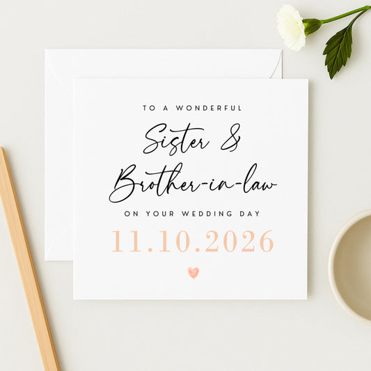 Sister & Brother-in-Law Wedding Day Card — Personalised with Wedding Date