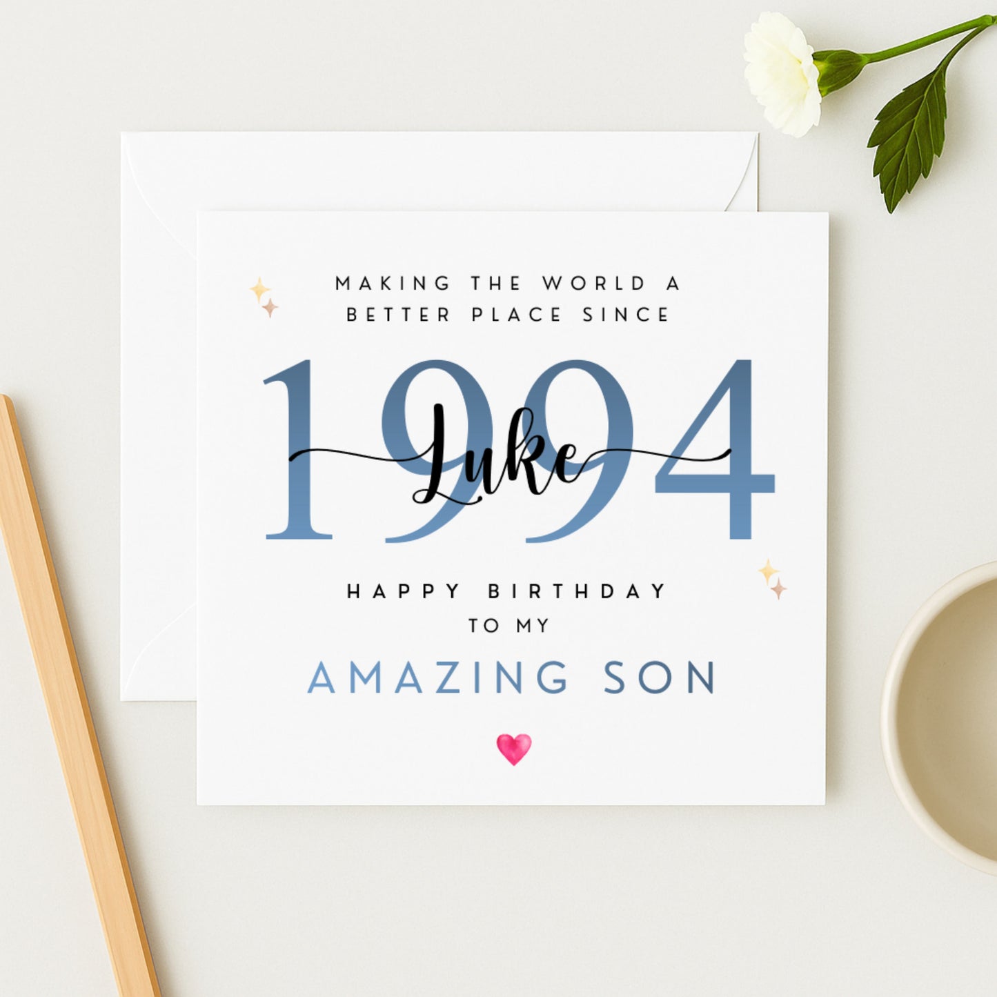 Personalised Son Birthday Card – Birth Year & Name Design