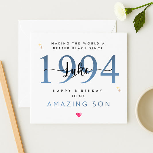 Personalised Son Birthday Card – Birth Year & Name Design