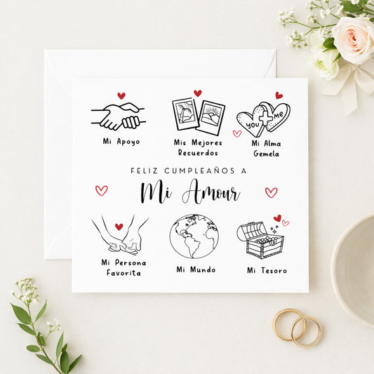 Spanish Birthday Card – Feliz Cumpleaños A Mi Amour | Whisk & Whirl Designs