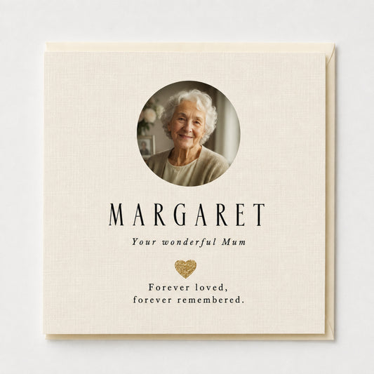 Personalised Sympathy Card with Photo — Handmade with Metallic Leaf Heart