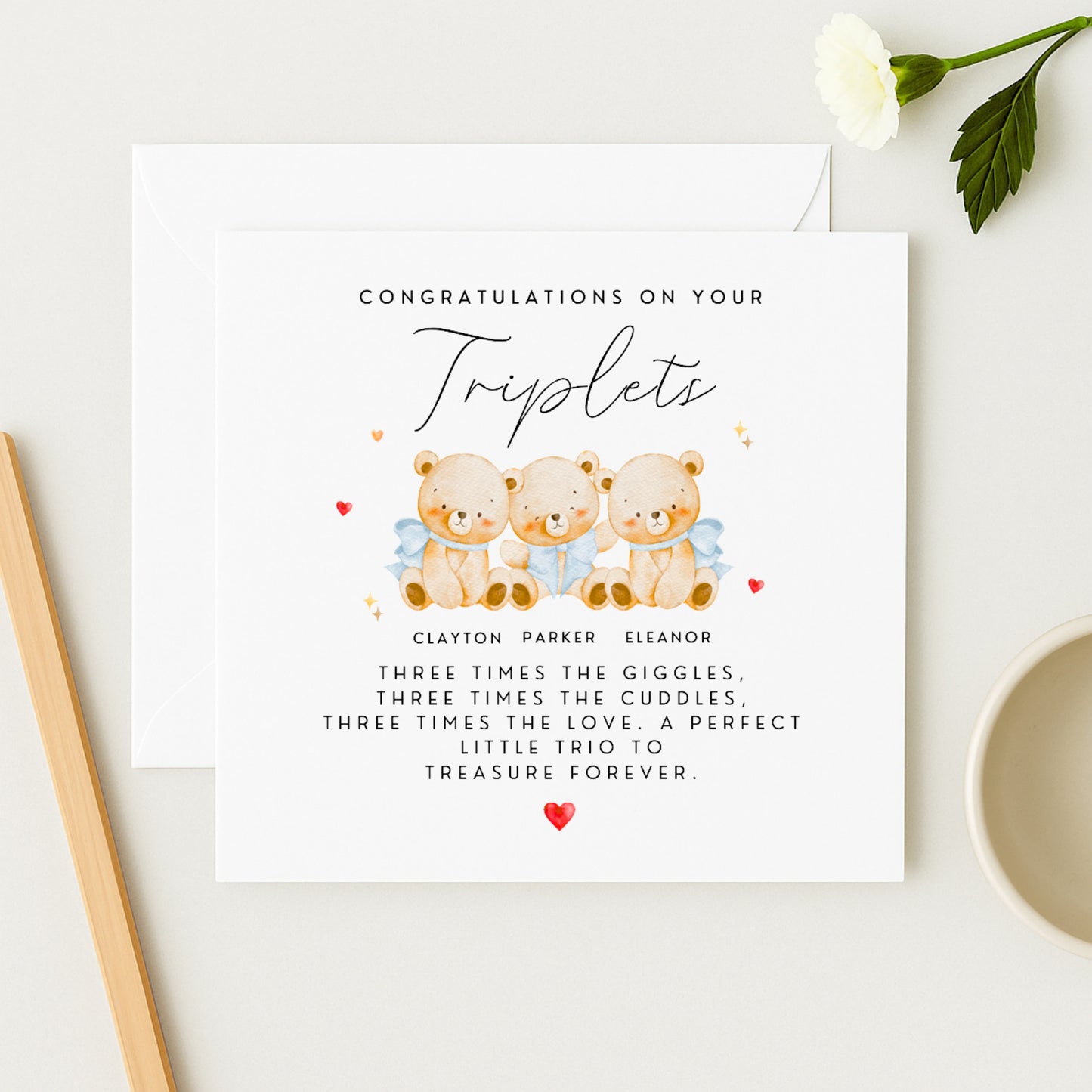 Congratulations on Your Triplets Card — Personalised with Names